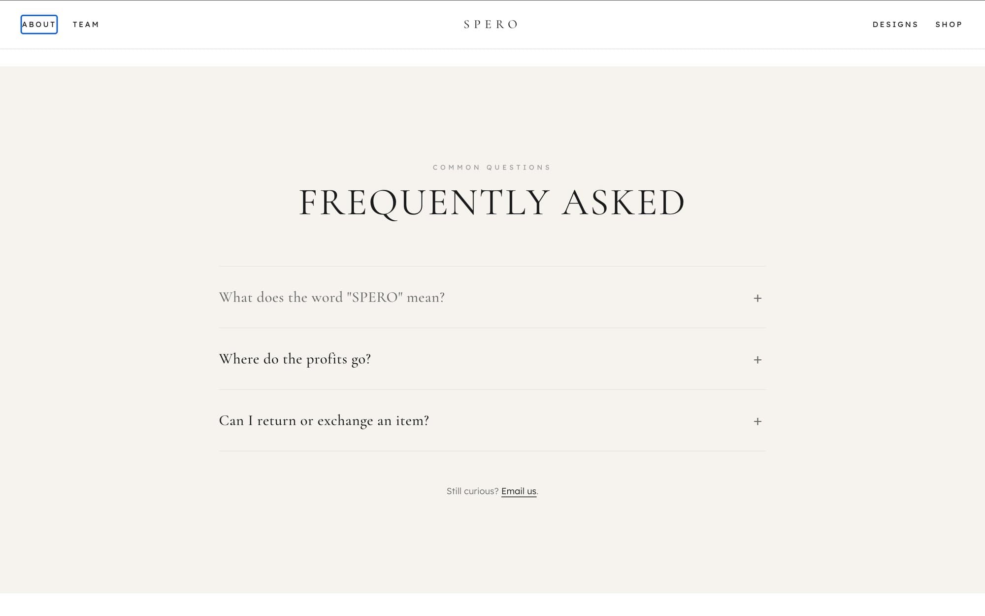 Spero site — Frequently Asked questions accordion