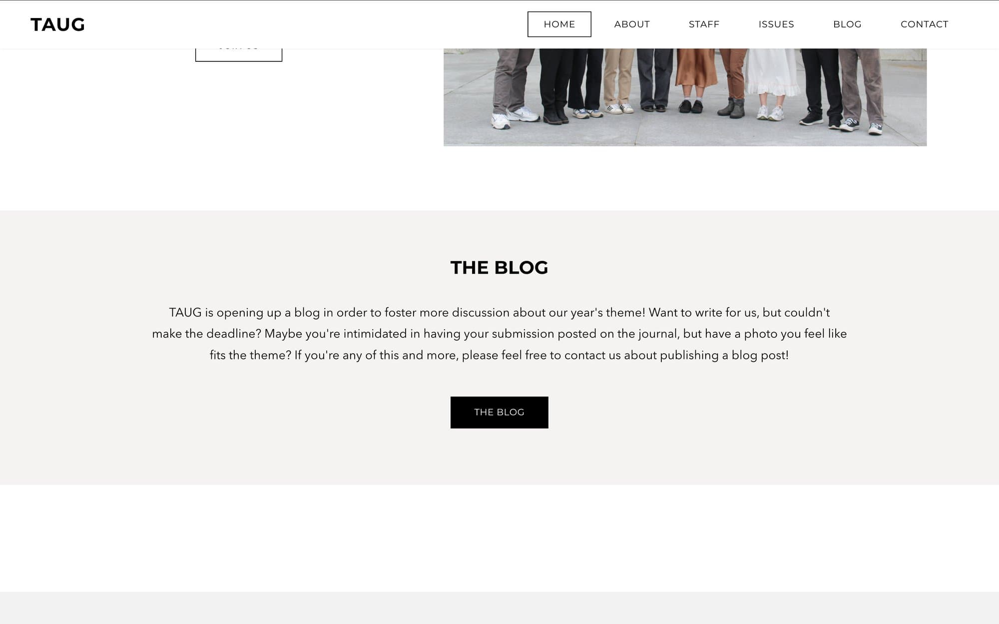 TAUG home page — The Blog section inviting students to contribute posts