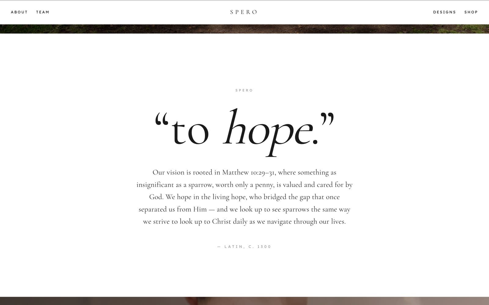 Spero Apparel website — home page, "to hope."