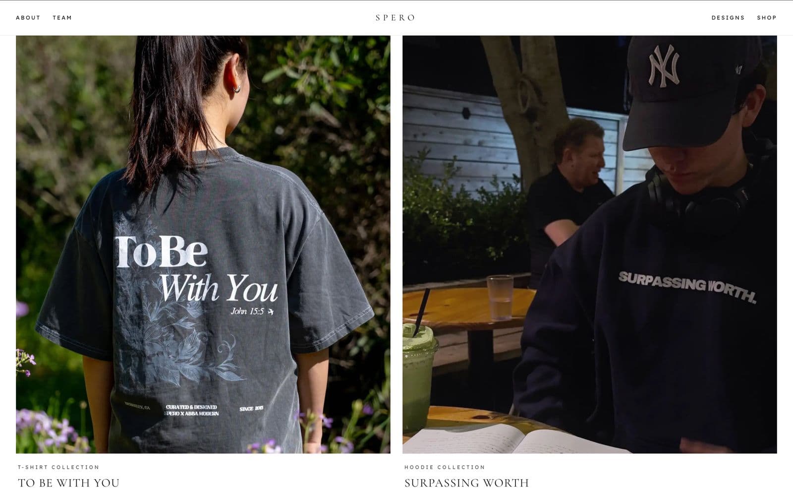 Spero Apparel website — design collection, T-shirts and hoodies