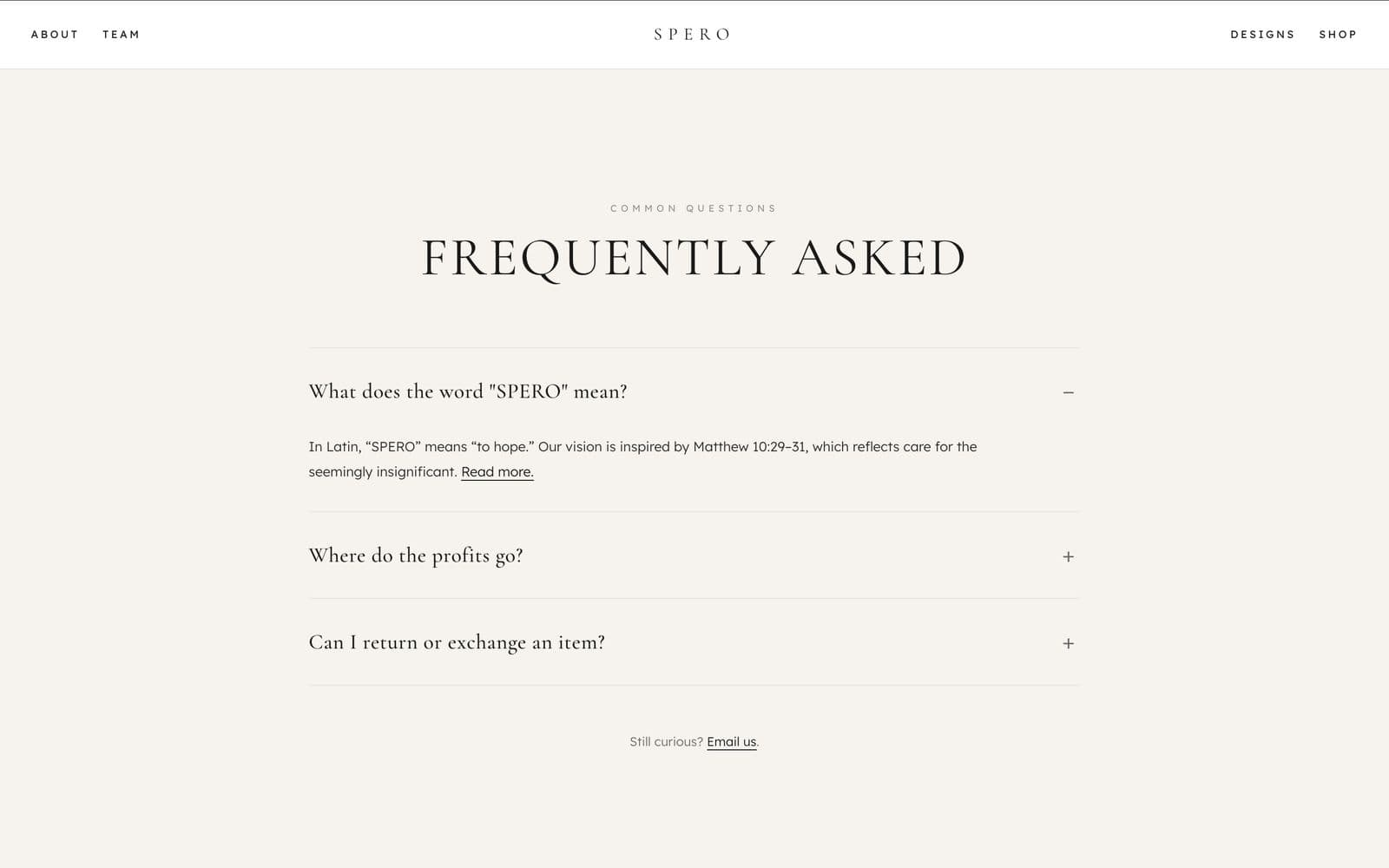 Spero Apparel website — frequently asked questions
