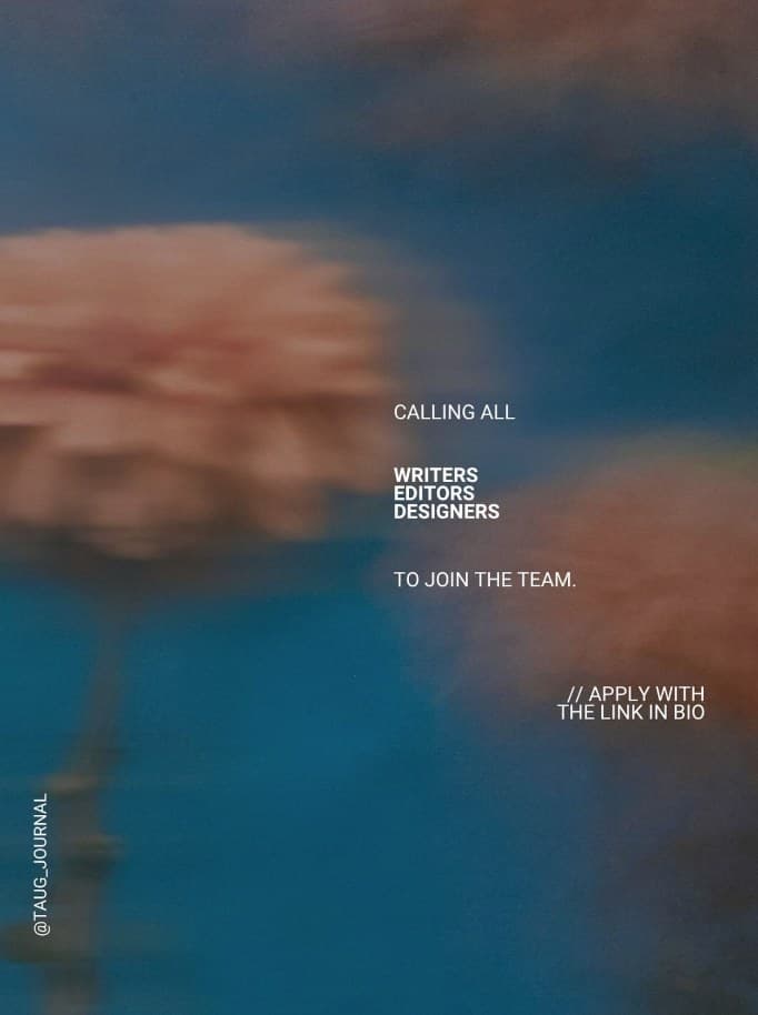 TAUG Instagram — "Calling all writers, editors, designers" recruiting post