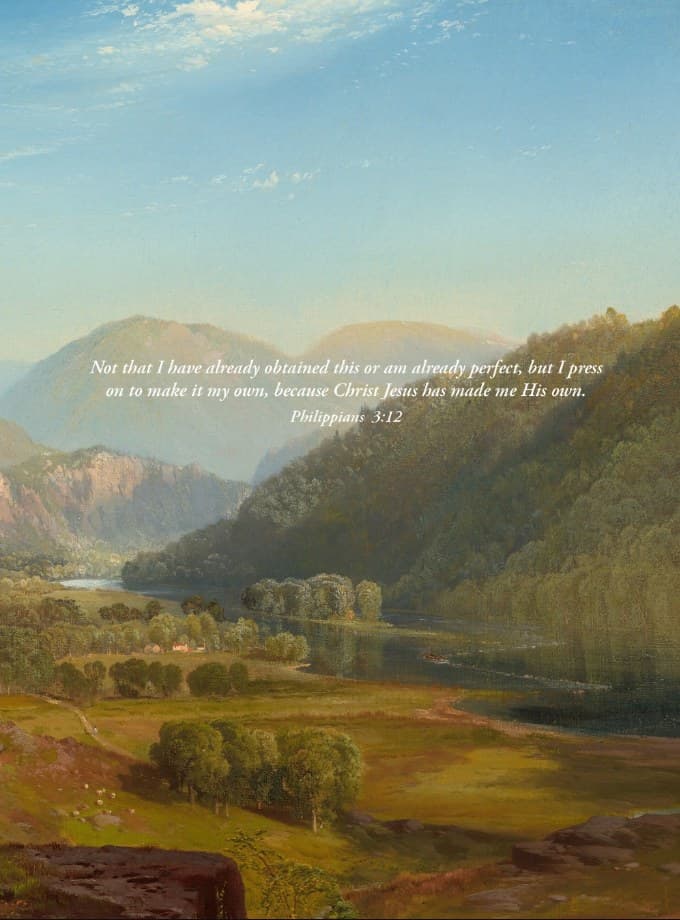 TAUG Instagram — Philippians 3:12 verse over a landscape painting